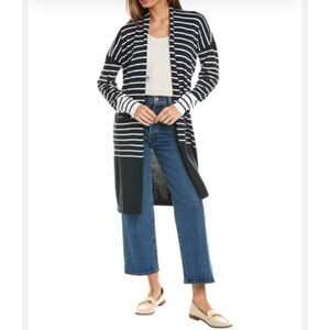 CAbi Boathouse navy striped nautical long M sweater